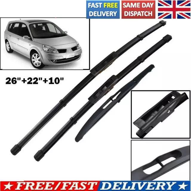 For Renault Scenic / Grand Scenic MK2 UK Front Rear Windscreen Wiper Blades 2009