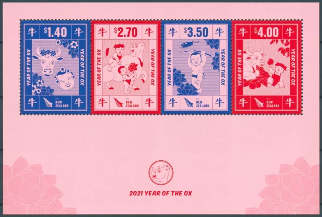 New Zealand NZ Year of Ox Stamps 2021 MNH Chinese Lunar New Year 4v M/S