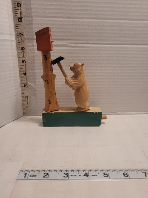 Vintage USSR Handmade Wooden Bear with Bee Hive