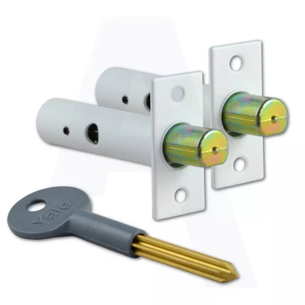 Yale PM444 Tür Sicherheitsgestell Bolzenpack - 2 Bolzen & 1 Schlüssel weiß