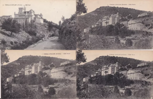 Lot de 4 cartes postales anciennes postcards Château AULAN DRÔME