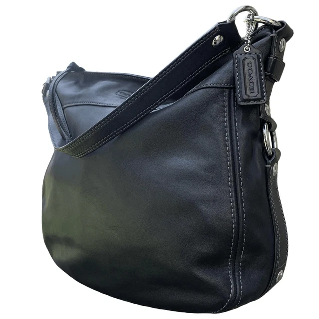 COACH ZOE F14706 Large Black Leather Shoulder Hobo Bag 89.00 PicClick