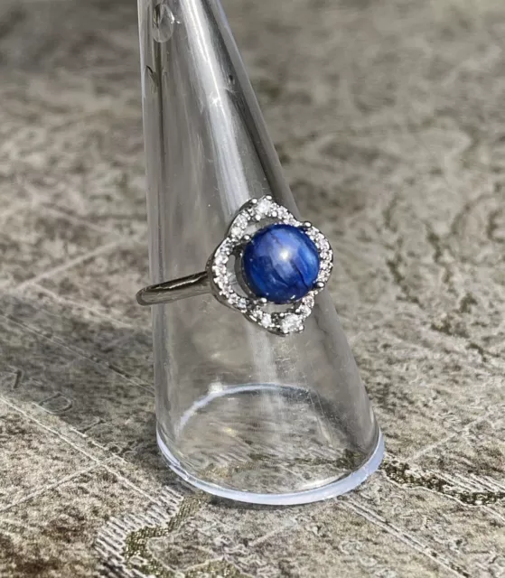 Crystal Kyanite Flower Ring Healing Spiritual Adjustable Silver Plated Gift