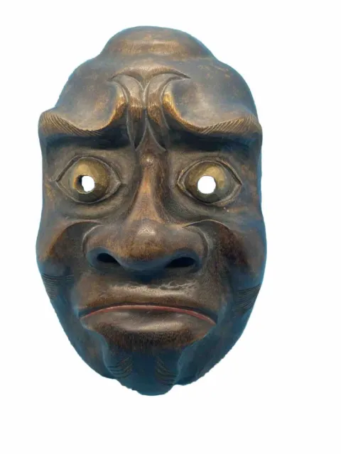 Japanese Wooden Noh Man Folk Mask Meiji