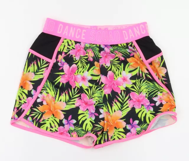 TU Girls Black Floral 100% Polyester Sweat Shorts Size 14 Years Regular