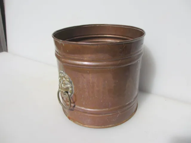 Vintage Copper Trough Tub Planter Plant Pot Antique Old Urn Brass Lion Handles 3