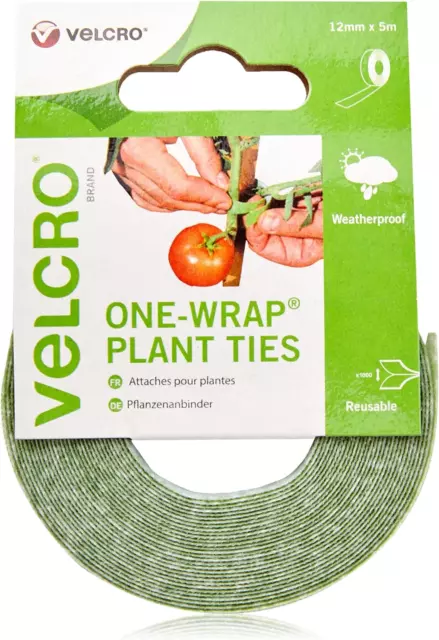 VELCRO Brand ONE-WRAP Plant Ties Tape, 12Mm X 5M, Green - Reusable, Plant-Friend