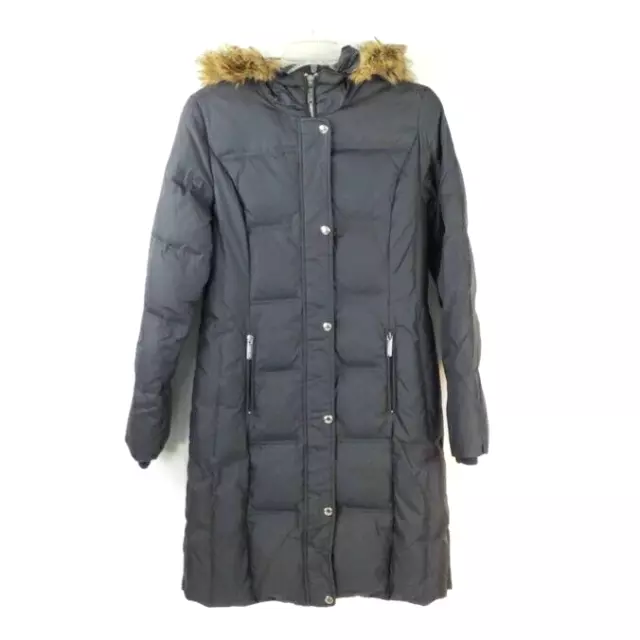 Michael Kors Puffer Quilted Down Faux Fur Hooded Coat Womens Gray Size Small