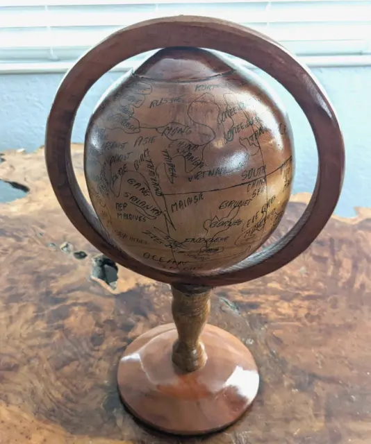 Handmade Wooden Haitian World Globe Approximately 14"6