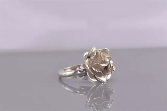 Taxco Sterling Silver Dimensional Flower Rose Band Ring Mex 925 Adj Sz: 6