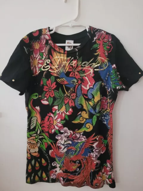 Ed Hardy Kids Black T shirt Multicolor Size Large