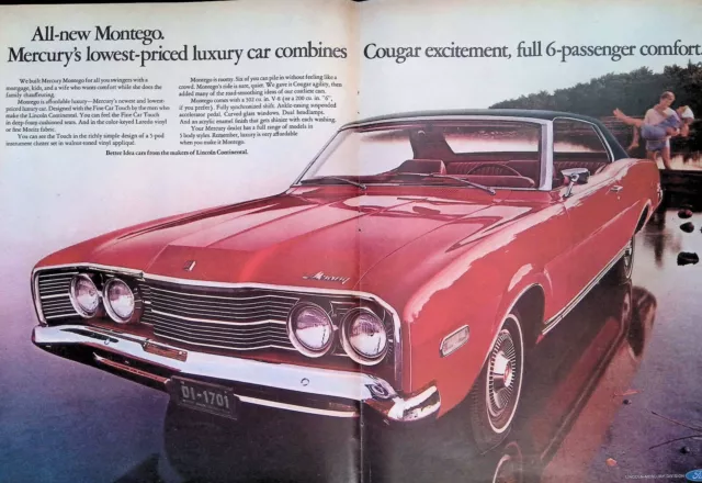 Print Ad 1968 Ford Red Lincoln Mercury 2 Door Montego Couple Frolicking Lake