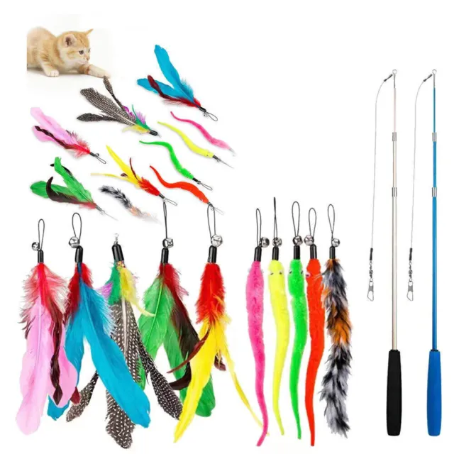 Cat Kitten Toy Feather Bell Wand Teaser Rod Interactive Play Pet Toys Gift 12Pcs