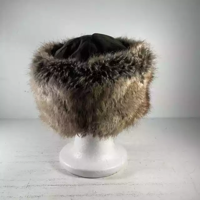 Barbour Brown Waxed Cotton & Faux Fur Women's Ushanka Hat (M) 2