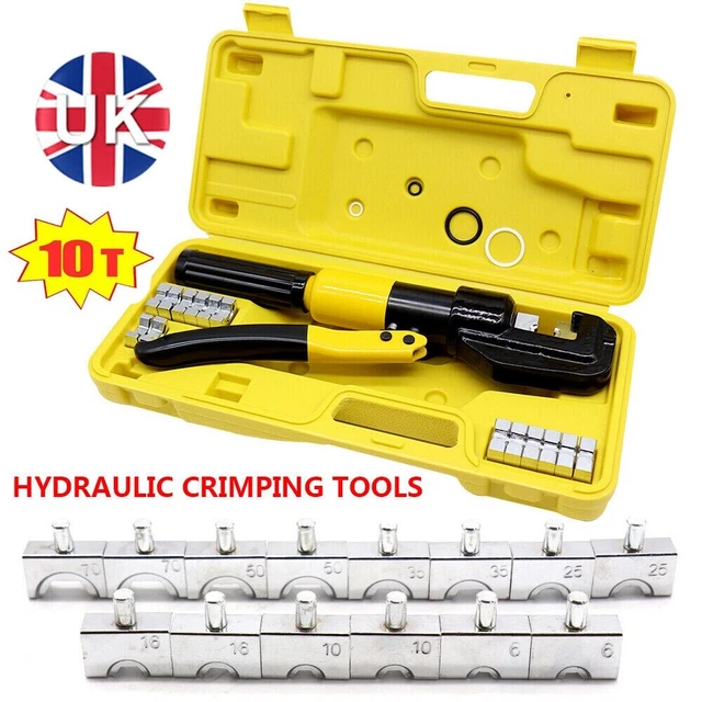 10 TON HYDRAULIC Crimper Crimping Tool Dies Battery Cable Wire Hose Lug