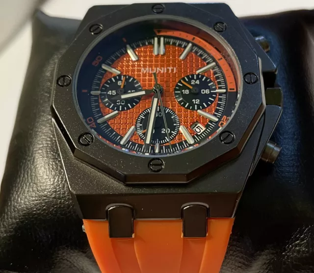 Uhr Im  AP  Royal Oak-Stil, Orangefarbenes Zifferblatt Und Armband, PVD Schwarz