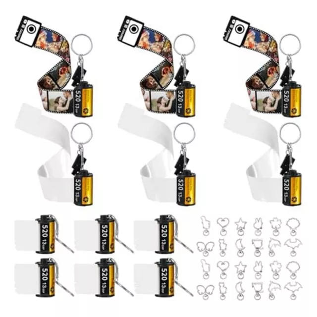 12 PCS Sublimation Camera Film Roll Keychains with Replacement Keyrings6063