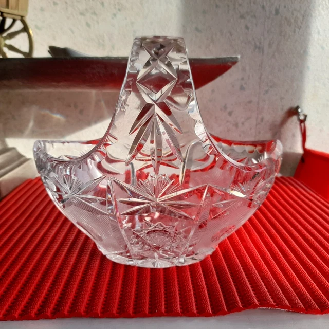 Ancien Panier en Cristal, Bohemia, Années 80, Rare, Très Bon État.