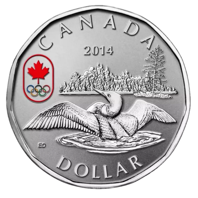 🇨🇦 Canada Winter Sochi Olympic Lucky Loonie $1 Silver Colored Rare Coin, 2014