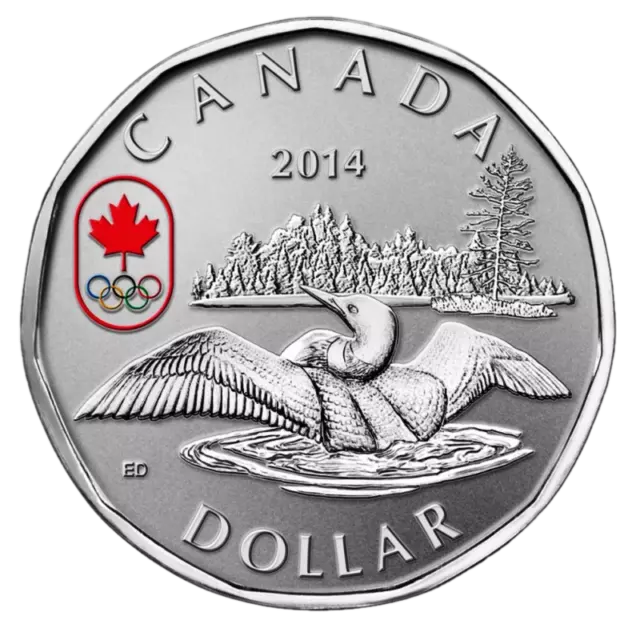 🇨🇦 Canada Winter Sochi Olympic Lucky Loonie $1 Silver Colored Rare Coin, 2014 🇨🇦 Canada Winter Sochi Olympic Lucky Loonie $1 Silver Colored Rare Coin, 2014