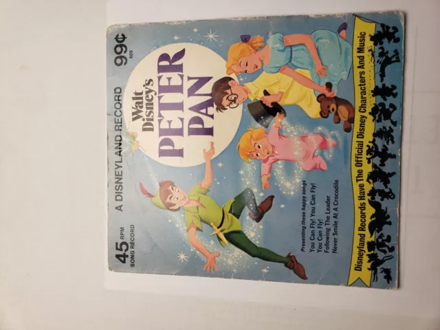 Vintage Walt Disneys Peter Pan 45 Rpm Record Vinyl Disneyland  Disney