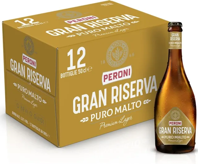 Birra Peroni Gran Riserva Puro Malto Gusto Pieno e Rotondo, 12 Bottiglie x 50cl
