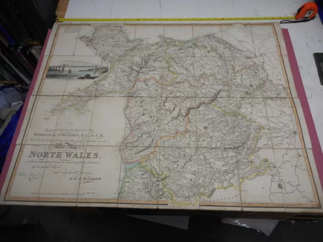 100% Original Large Scale North Wales Folding Map Linen By J Walker C1824  Vgc