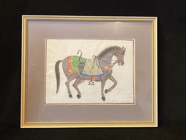 Vtg Hand Painted on Silk Asian Chinese Indian Show / War Horse Artwork Painting