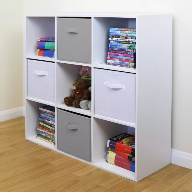 9 Cube Kids Grey & White Toy/Games Storage Unit Girls/Boys Bedroom Shelves/Boxes