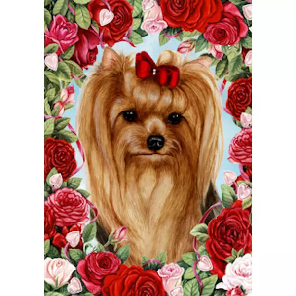 Yorkie 2 Show Cut Valentine Roses Flag