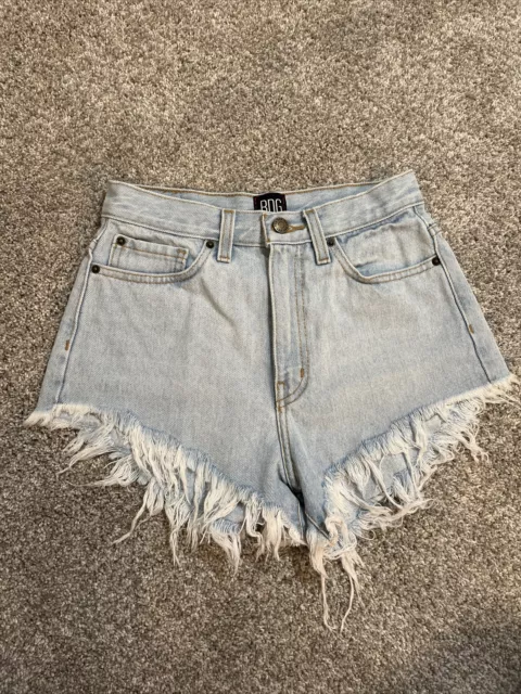 BDG High-Rise Cheeky Denim Jean Cut Off Mini Shorts Raw Hem Urban Outfitters 25