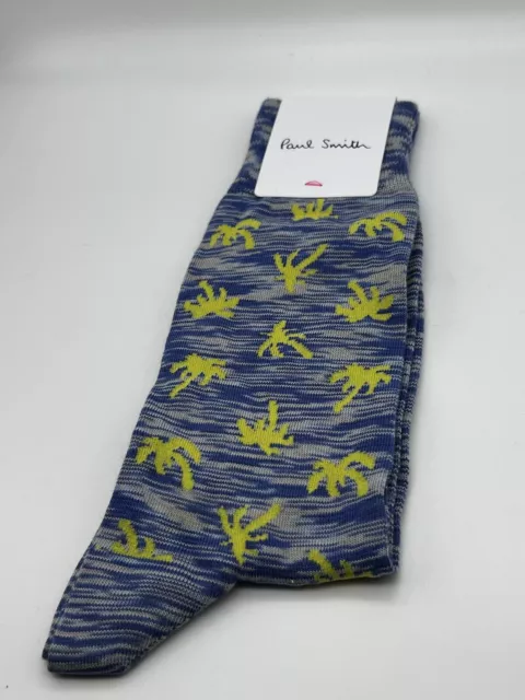 Paul Smith Mens Italian Socks Palm Tree Melange Blue Green K908 One Size Cotton 3