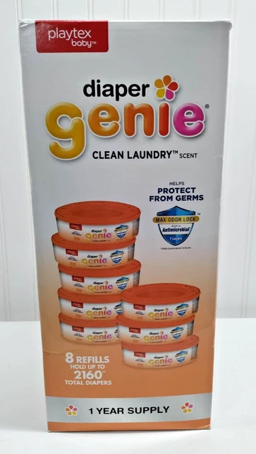 Diaper Genie Refill Bags Clean Laundry Scent 270 Count (8-Pack) 1-Year Supply
