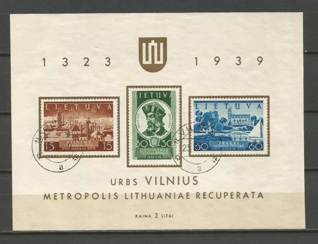 Lithuania Litauen 1940 used cto Mi block2 446-448 Sc 316a Vilnius Recovery Iss