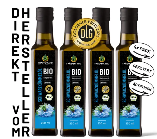 Bio Schwarzkümmelöl GEFILTERT 4x250ml, ägyptisch, täglich FRISCH kaltgepresst