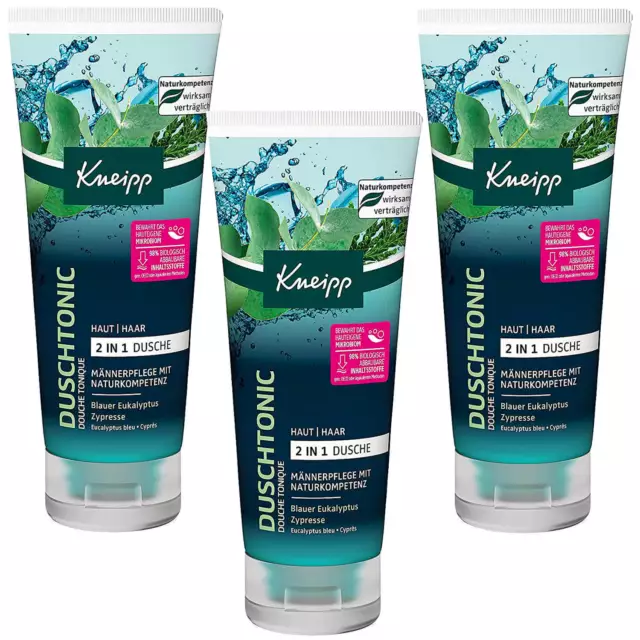 3x 200ml Kneipp Dusch Tonic Blauer Eukalyptus & Zypresse Duschgel Haut und Haar