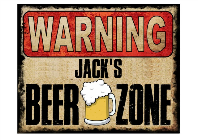091 Personalisierte WARNUNG BIERZONE Metall Aluminium Plakette Schild Tür Garten Pub