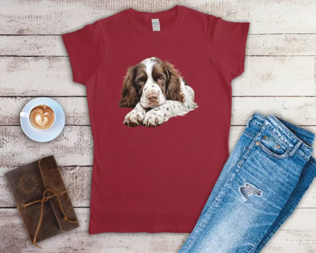 English Springer Spaniel Sleeping Ladies Fitted T Shirt Sizes Small-2XL
