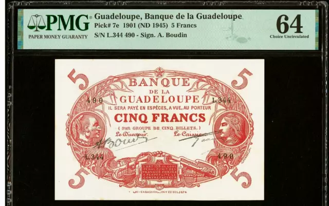 Guadeloupe 1901 (1945) 5 Francs PMG 64, Banque de la Guadeloupe
