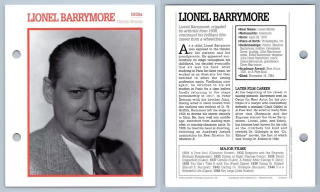 Lionel Barrymore - 1930's Atlas Editions Movie Star Card