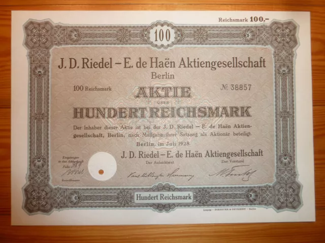 D: J.D. Riedel-E. de Haen, Berlin, 1928, 100 RM, PHARMA & MEDIZIN*