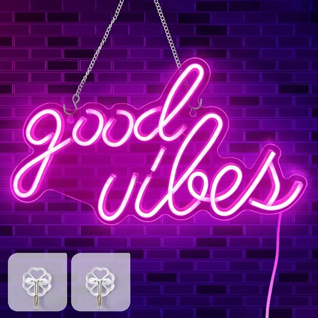 GOOD VIBES LED Neon Sign 5V USB Power Supply, Plugin Neon Light Sign £
