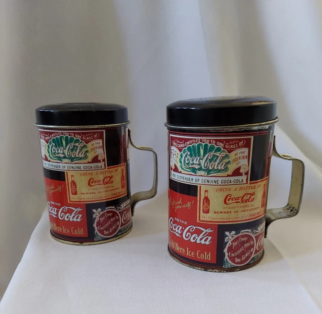 Coca-Cola Metal Tin Sign Images Graphic Salt & Pepper Shakers Vintage 2001