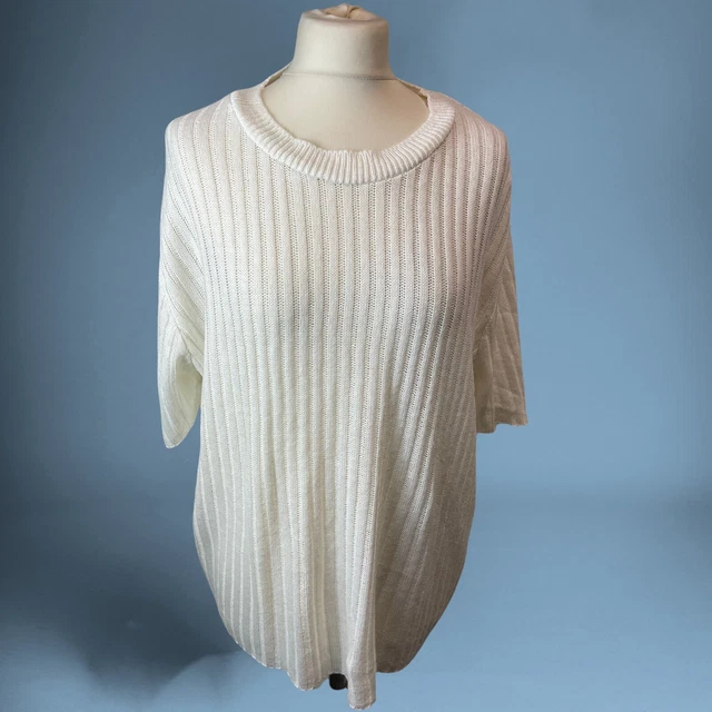 Boohoo White Round Neck Short Sleeve Ribbed Over Sized Jumper Womens 12 (CW21)