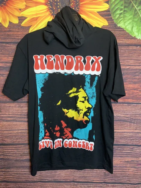 Jimi Hendrix Hooded T-shirt  Men's SIZE Large Black