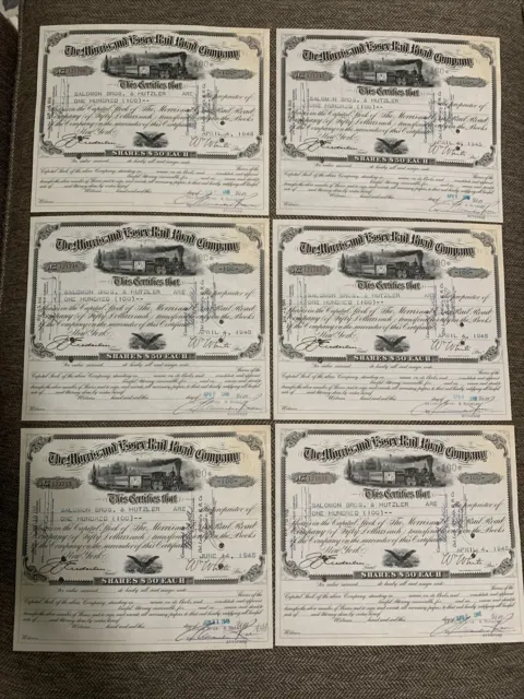 (Lot of 6) Morris and Essex Railroad - Stock Certificate