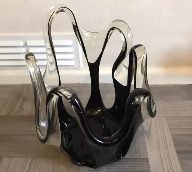 Newgrange Living Black Freeform Art Glass Candle Holder Used