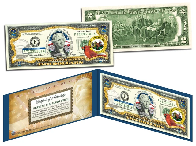 WEST VIRGINIA $2 Statehood WV State Two-Dollar U.S. Bill *Legal Tender* w/Folio