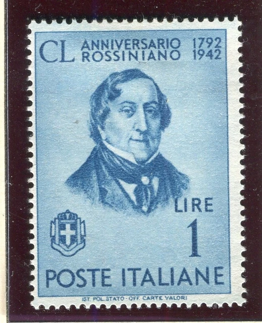 ITALY; 1942 early Rossiniano issue Mint hinged 1L. value