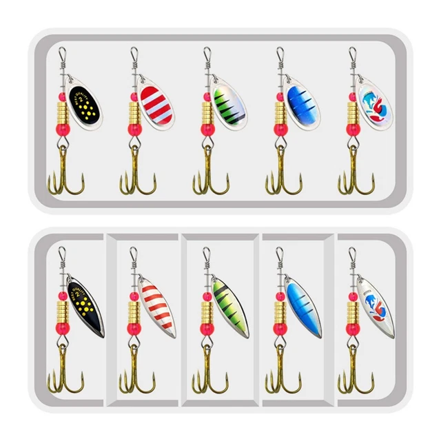Kit d'appâts toupie de pêche avec 10 leurres en métal et boîte de